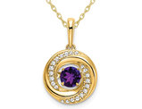 1/3 Carat (ctw) Natural Amethyst Circle Pendant Necklace in 14K Yellow Gold with Diamonds and Chain